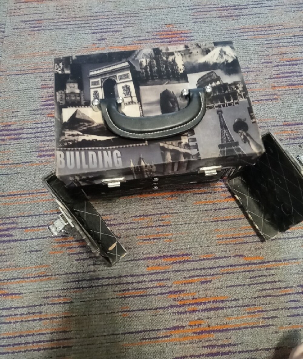 Black Patterned Cosmetic Case with Mirror - Picture 2 of 16